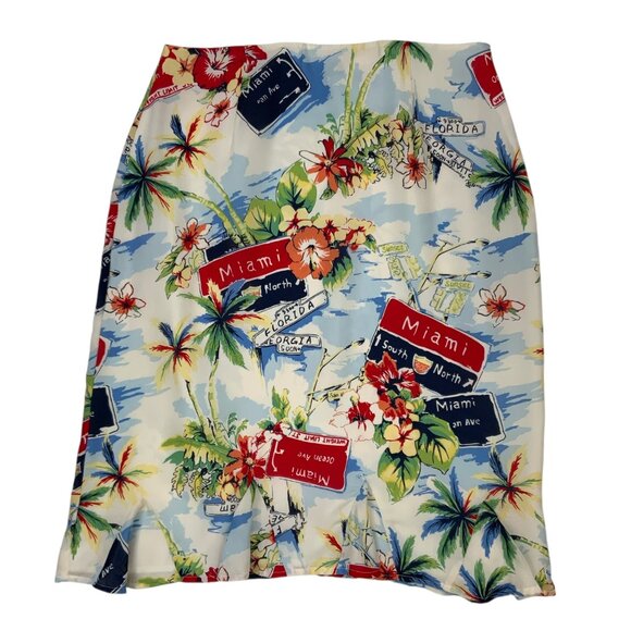 Harold's Miami Theme Hawaiian Silk Skirt 10 Palm Tree Knee Length Florida Beach - Picture 13 of 13